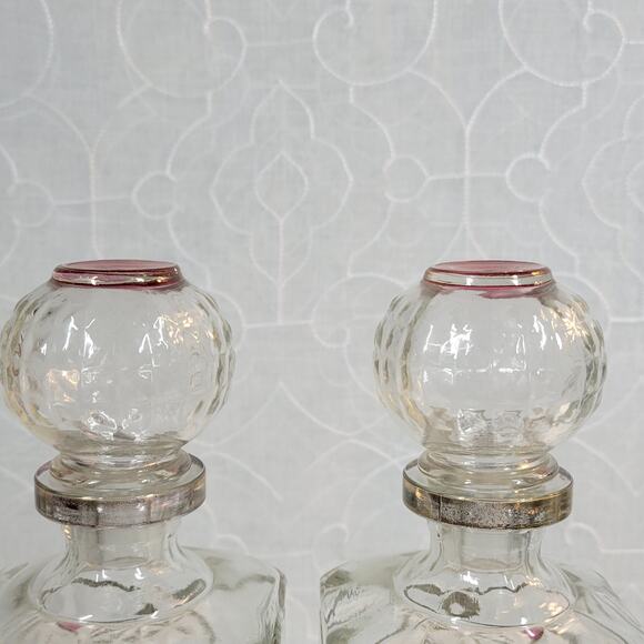 Vintage Decanters Crystal Cranberry Liquor Heavy Cut Glass Whiskey Set of 2 - Picture 16 of 16
